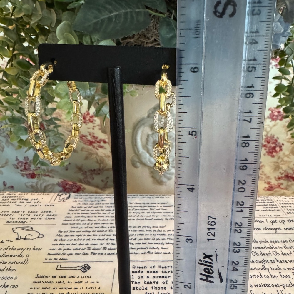 Stainless Steep Gold Chain Link Hoop Earrings - Women Jewelry